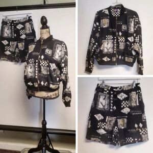 VINTAGE 80's TAIL 2 Piece Patchwork Graffiti Bomber Jacket Short Set Large